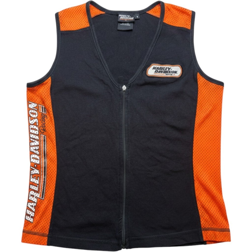 Harley-Davidson Racing Women Black Orange Mesh Zip Up Vest Mesh medium